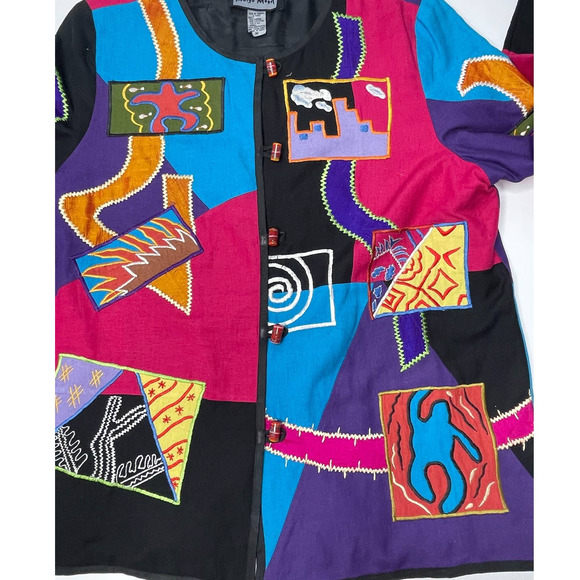 Women's Vintage  Indigo Moon Patchwork Modern Art Applique Jacket Sz M - Picture 7 of 11